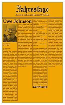 Kartonierter Einband Jahrestage 3 von Uwe Johnson