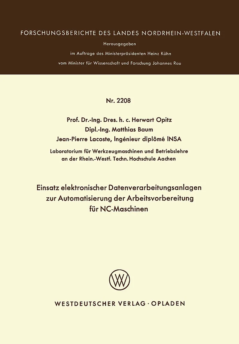 Einsatz elektronischer Datenverarbeitungsanlagen zur Automatisierung der Arbeitsvorbereitung für NC-Maschinen