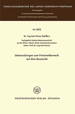 Kartonierter Einband Untersuchungen zum Preiswettbewerb auf dem Baumarkt von Karl-Heinz Schiffers