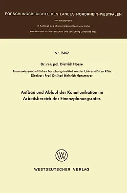 Kartonierter Einband Aufbau und Ablauf der Kommunikation im Arbeitsbereich des Finanzplanungsrates von Dietrich Hosse