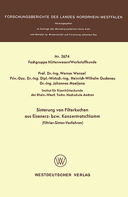 Kartonierter Einband Sinterung von Filterkuchen aus Eisenerz- bzw. Konzentratschlamm von Werner Wenzel