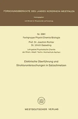 Kartonierter Einband Elektrische Überführung und Strukturuntersuchungen in Salzschmelzen von Joachim Richter