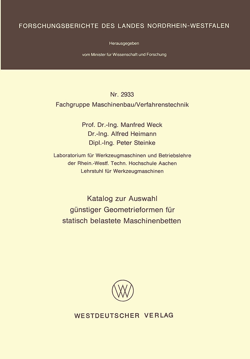 Katalog zur Auswahl günstiger Geometrieformen für statisch belastete Maschinenbetten