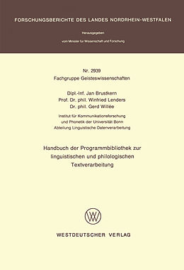 Kartonierter Einband Handbuch der Programmbibliothek zur linguistischen und philologischen Textverarbeitung von Jan Brustkern