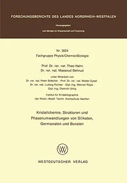 Kartonierter Einband Kristallchemie, Strukturen und Phasenumwandlungen von Silikaten, Germanaten und Boraten von Theo Hahn