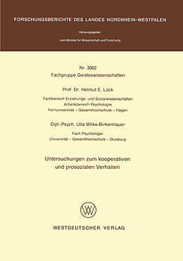 Kartonierter Einband Untersuchungen zum kooperativen und prosozialen Verhalten von Helmut E. Lück