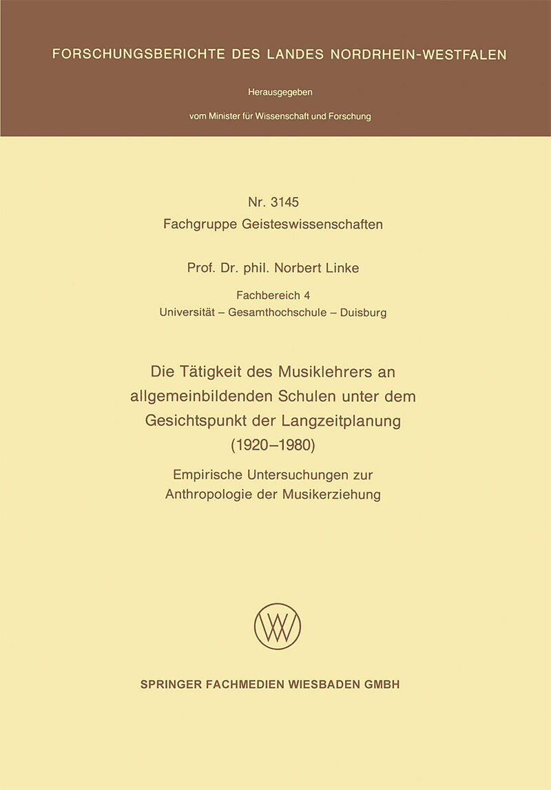 Die Tätigkeit des Musiklehrers an allgemeinbildenden Schulen unter dem Gesichtspunkt der Langzeitplanung (1920  1980)