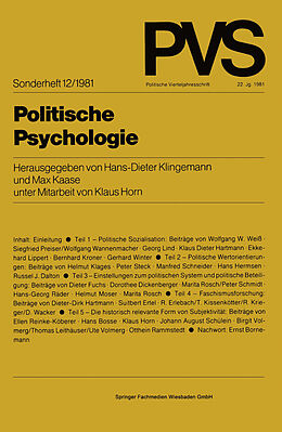 Kartonierter Einband Politische Psychologie von Hans-Dieter Klingemann
