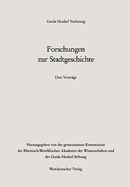 Kartonierter Einband Forschungen zur Stadtgeschichte von Adalberto Giovannini, Adriaan Vermalst, Lothar Gall