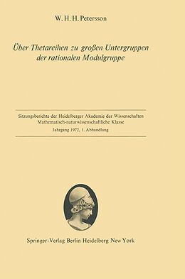 Kartonierter Einband Über Thetareihen zu großen Untergruppen der rationalen Modulgruppe von W. Hans H. Petersson
