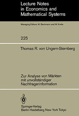 Kartonierter Einband Zur Analyse von Märkten mit unvollständiger Nachfragerinformation von T.R.v. Ungern-Sternberg