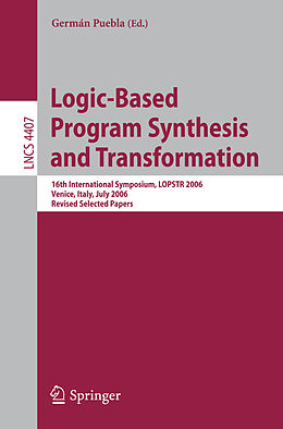 Couverture cartonnée Logic-Based Program Synthesis and Transformation de 