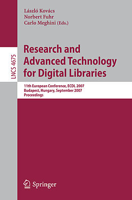 Couverture cartonnée Research and Advanced Technology for Digital Libraries de 