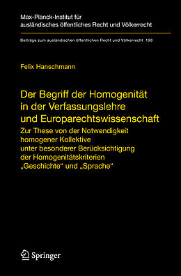 Fester Einband Der Begriff der Homogenität in der Verfassungslehre und Europarechtswissenschaft von Felix Hanschmann