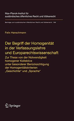 E-Book (pdf) Der Begriff der Homogenität in der Verfassungslehre und Europarechtswissenschaft von Felix Hanschmann