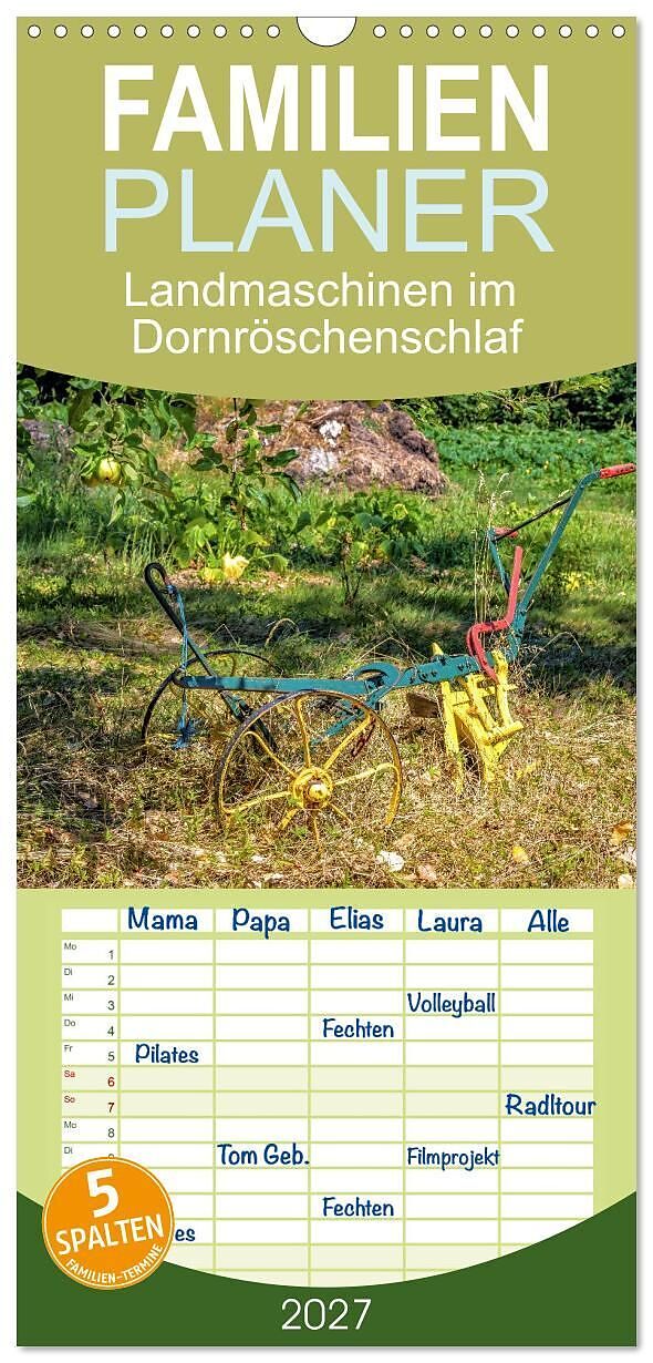 Familienplaner 2027 - Landmaschinen im Dornröschenschlaf mit 5 Spalten (Wandkalender, 21 x 45 cm) CALVENDO