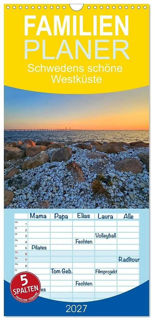 Familienplaner 2027 - Schwedens schöne Westküste mit 5 Spalten (Wandkalender, 21 x 45 cm) CALVENDO