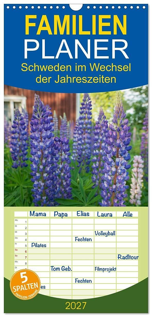Familienplaner 2027 - Schweden im Wechsel der Jahreszeiten mit 5 Spalten (Wandkalender, 21 x 45 cm) CALVENDO
