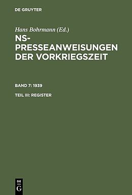 Fester Einband NS-Presseanweisungen der Vorkriegszeit / 1939. Register von 