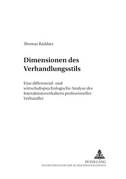 Kartonierter Einband Dimensionen des Verhandlungsstils von Thomas Raddatz