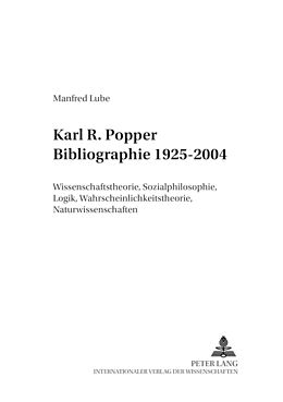 Kartonierter Einband Karl R. Popper Bibliographie 1925-2004 von Manfred Lube