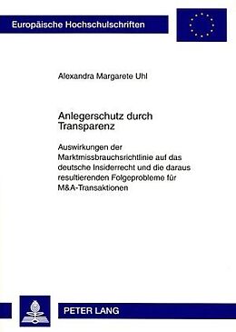 Kartonierter Einband Anlegerschutz durch Transparenz von Alexandra Uhl