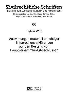 Fester Einband Auswirkungen materiell unrichtiger Entsprechenserklärungen auf den Bestand von Hauptversammlungsbeschlüssen von Sylvia Witt
