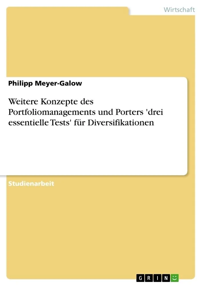 Weitere Konzepte des Portfoliomanagements und Porters 'drei essentielle Tests' für Diversifikationen