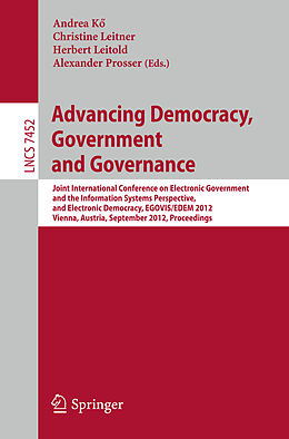 Kartonierter Einband Advancing Democracy, Government and Governance von 