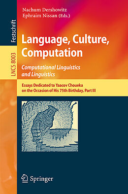 Couverture cartonnée Language, Culture, Computation: Computational Linguistics and Linguistics de 