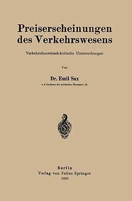 E-Book (pdf) Preiserscheinungen des Verkehrswesens von Emil Sax