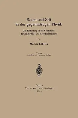 E-Book (pdf) Raum und Zeit in der gegenwärtigen Physik von Moritz Schlick