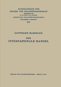 Kartonierter Einband Der Internationale Handel von Gottfried Haberler