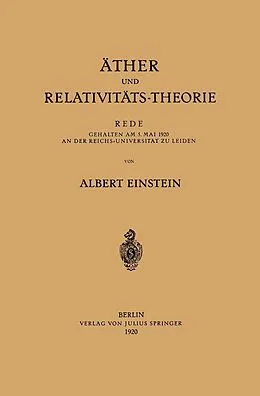 E-Book (pdf) Äther und Relativitäts-Theorie von A. Einstein