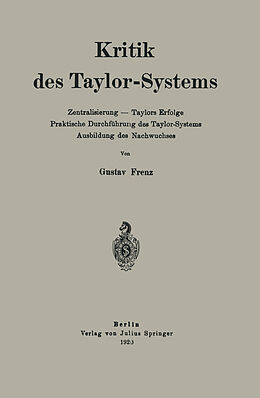 Kartonierter Einband Kritik des Taylor-Systems von Gustav Frenz