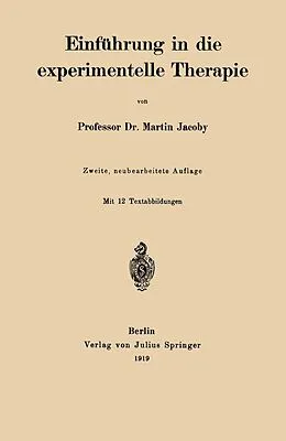 E-Book (pdf) Einführung in die experimentelle Therapie von Martin Jacoby