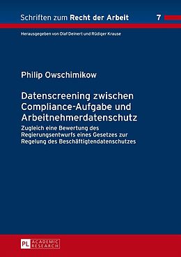 E-Book (pdf) Datenscreening zwischen Compliance-Aufgabe und Arbeitnehmerdatenschutz von Philip Fabinger