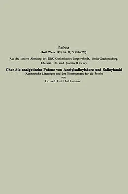 E-Book (pdf) Über die analgetische Potenz von Acetylsalicylsäure und Salicylamid von Fred Hoffmann