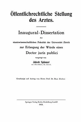 E-Book (pdf) Öffentlichrechtliche Stellung des Arztes von Jakob Richard Spinner