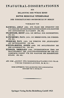 Kartonierter Einband Zur Frage der Spezifität des Noltzeschen Sedimentierungsverfahrens zur Diagnose der ansteckenden Blutarmut von Adolf Rachfall