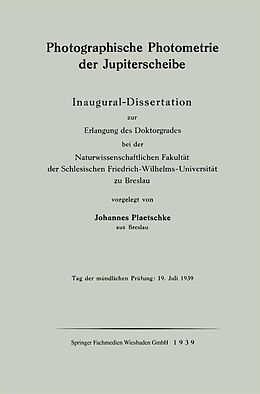 E-Book (pdf) Photographische Photometrie der Jupiterscheibe von Johannes Plaetschke