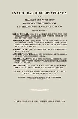 E-Book (pdf) Inaugural-Dissertationen zur Erlangung der Würde eines Doctor Medicinae Veterinariae der Tierärztlichen Hochschule zu Berlin von Nicolae Radoi