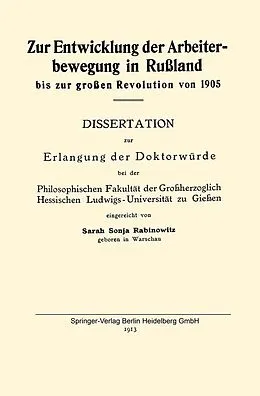 E-Book (pdf) Zur Entwicklung der Arbeiterbewegung in Rußland bis zur großen Revolution von 1905 von Sarah Sonja Rabinowitz