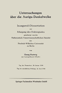 Kartonierter Einband Untersuchungen über die Auriga-Dunkelwolke von Georg Hartwig