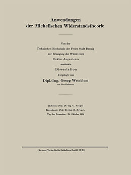 Kartonierter Einband Anwendungen der Michellschen Widerstandstheorie von Georg Weinblum