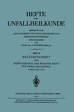 E-Book (pdf) Ergänzungsheft zum Referatenteil der Monatsschrift für Unfallheilkunde von A. Hübner