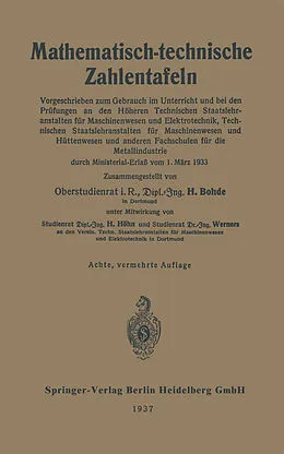 E-Book (pdf) Mathematisch-technische Zahlentafeln von Heinrich Bohde, Hugo Höhn, Paul Werners