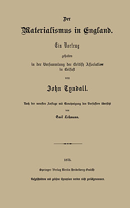 Kartonierter Einband Der Materialismus in England von John Tyndall