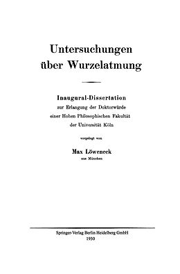 Kartonierter Einband Untersuchungen über Wurzelatmung von Max Löweneck