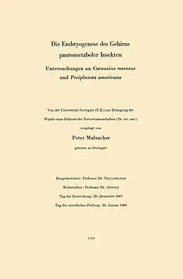 E-Book (pdf) Die Embryogenese des Gehirns paurometaboler Insekten von Peter Malzacher